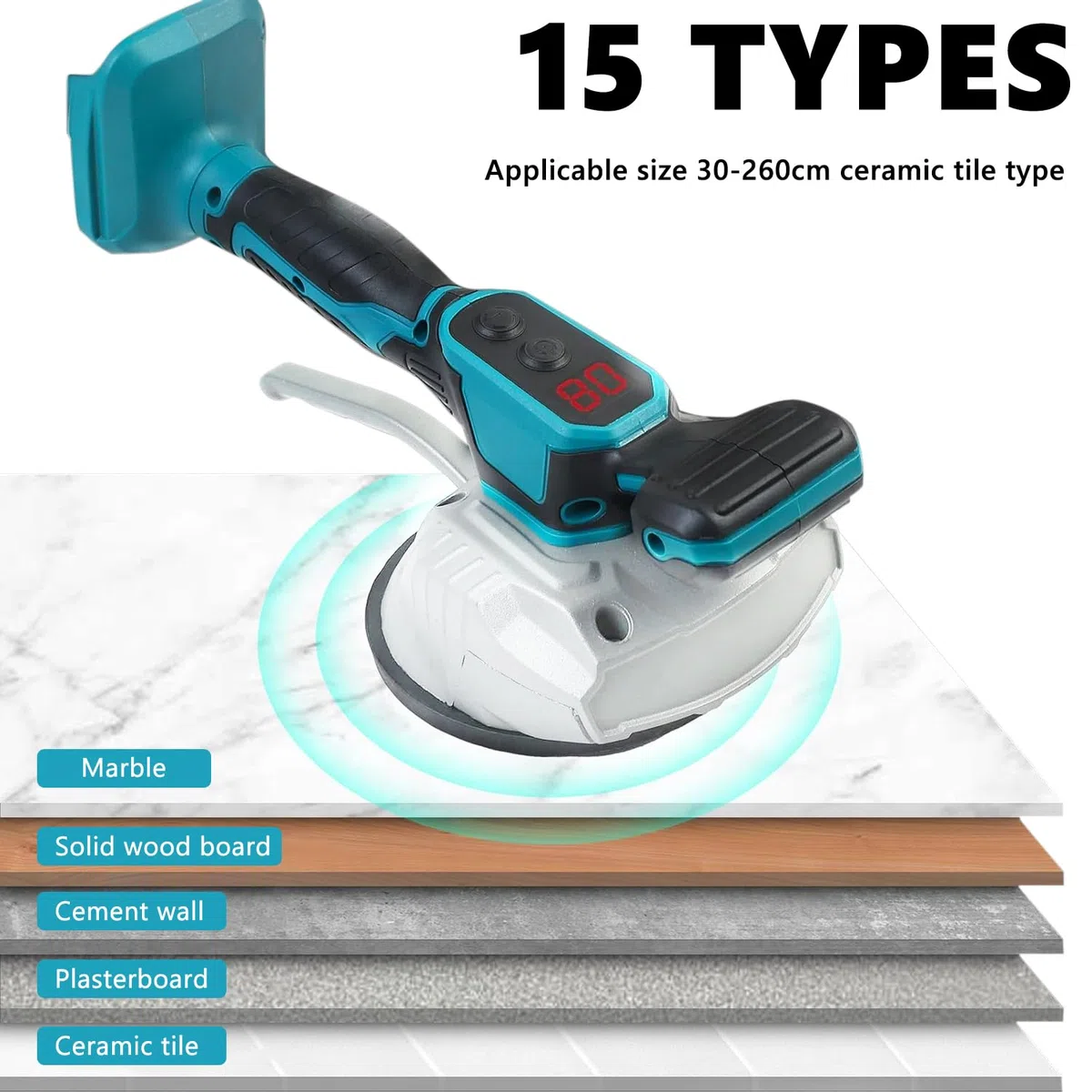 Vibratore per piastrelle, senza fili, con 8 velocità, display digitale regolabile, grande potenza di aspirazione, presa forte, per pavimenti, pareti e vetro