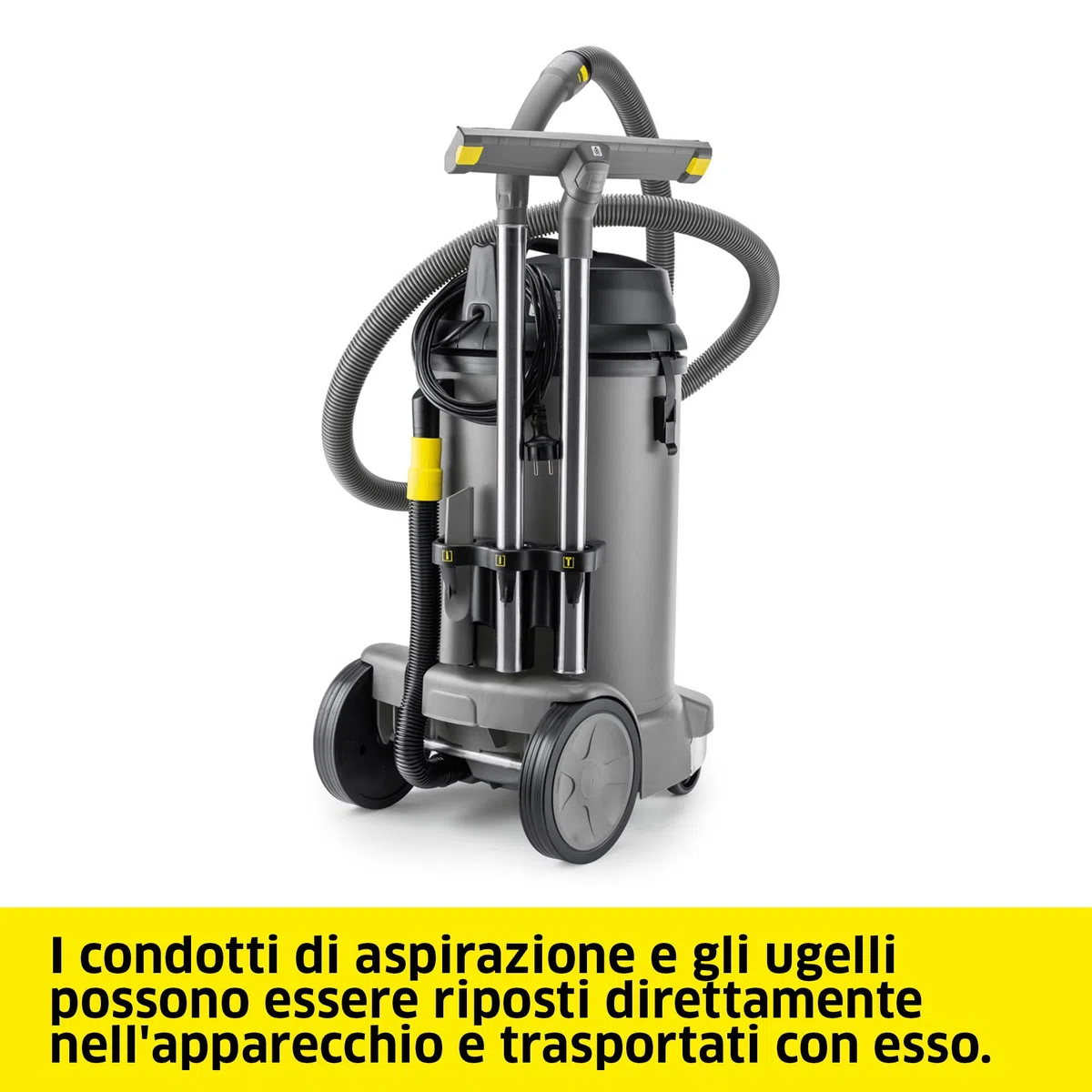 KÄRCHER aspiratore solidi-liquidi NT 48/1, potenza: max 1380 W, contenitore: 48 l, tubo di aspirazione: 2,5 m, curva, ugello pavimento bagnato/asciutto (360 mm), bocchetta fessure, tubo di scarico