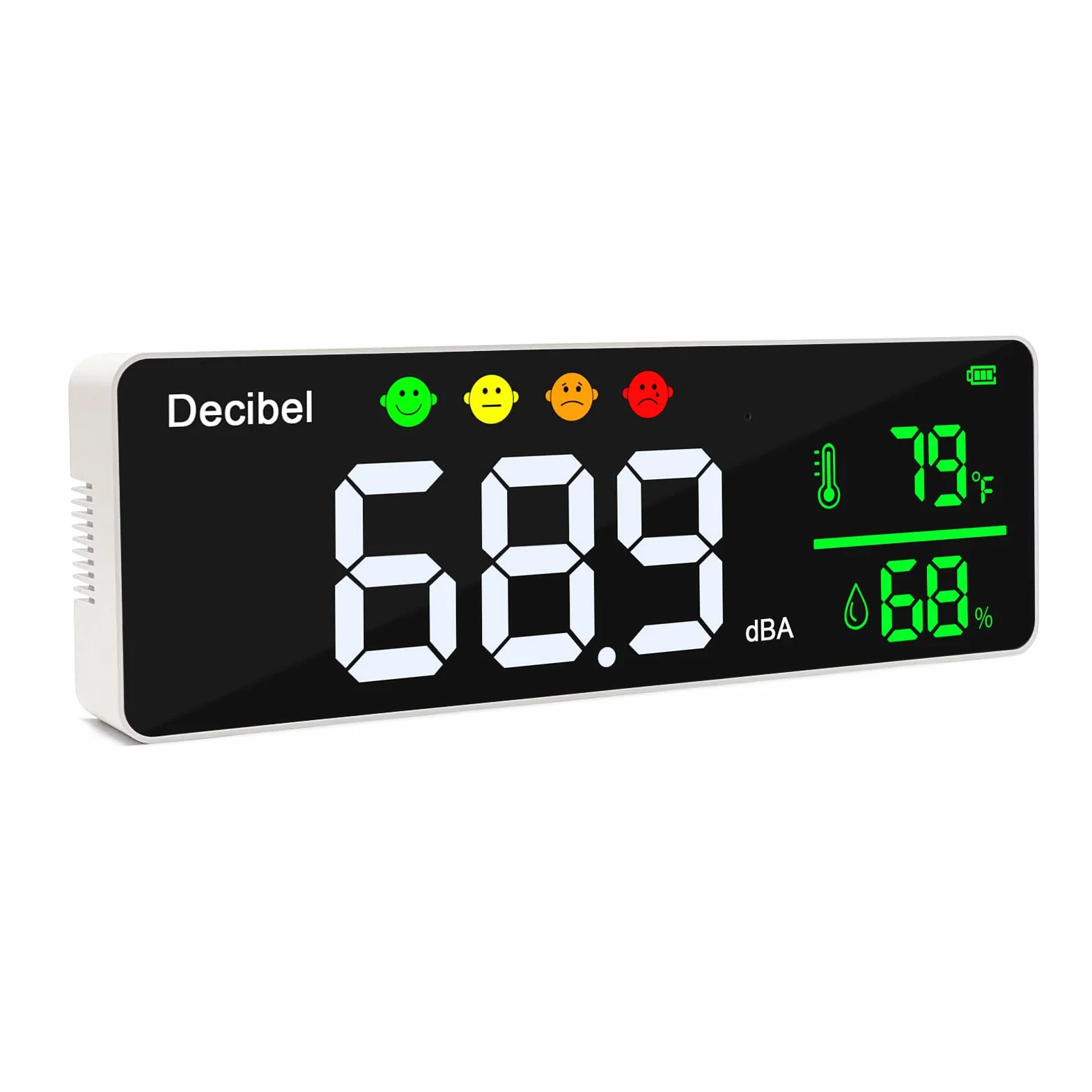 Decibel, misuratore di livello sonoro da appendere alla parete, grande display a LED, misuratore di rumore, temperatura e umidità, con indicatore di icone di allarme, ampie applicazioni per aule,