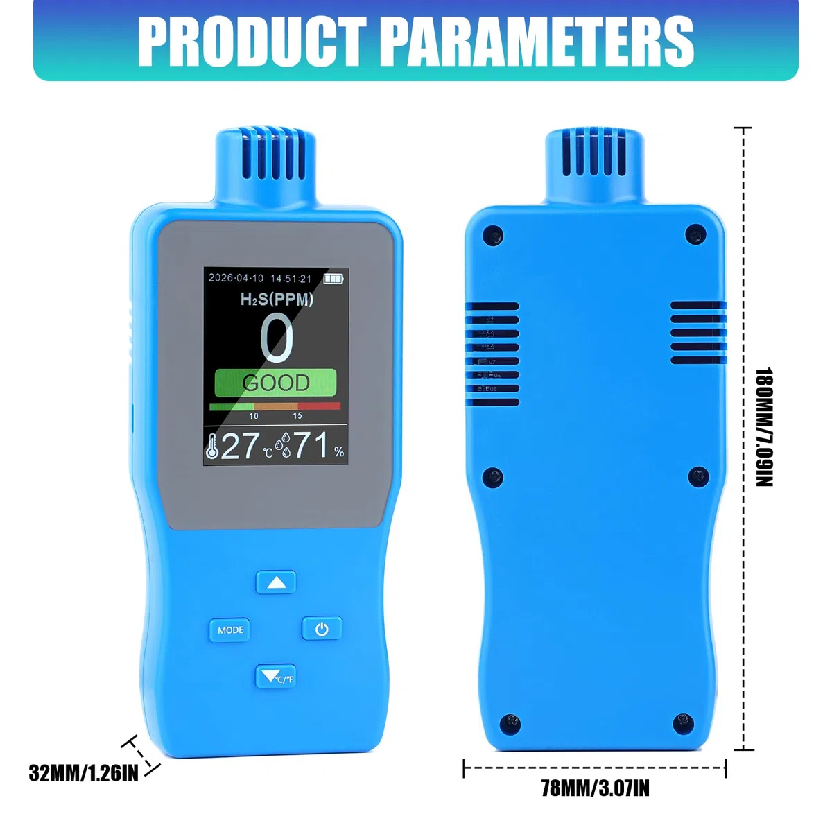 Dispositivo rilevamento H2S compatto con allarme sonoro e luminoso per lo stoccaggio sicuro pericolose in laboratorio e in ambito industriale e l ' ispezione sul campo Tester accurato