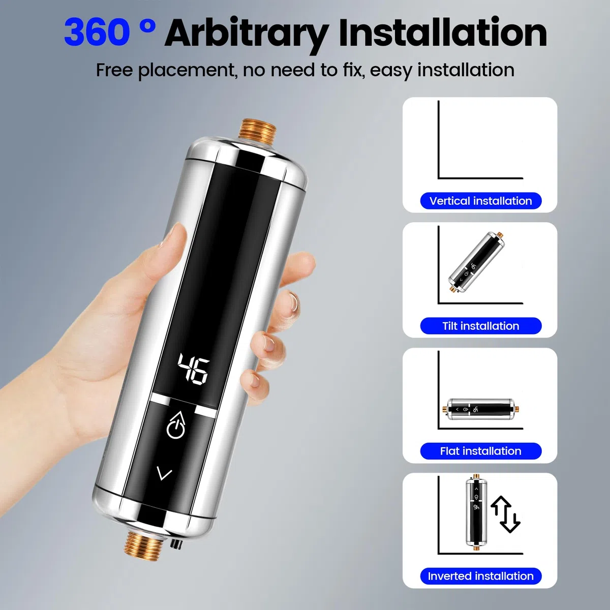 Scaldabagno elettrico 220 V 3500 W Mini scaldabagno istantaneo intelligente con indicatore di temperatura, adatto per bagno, cucina