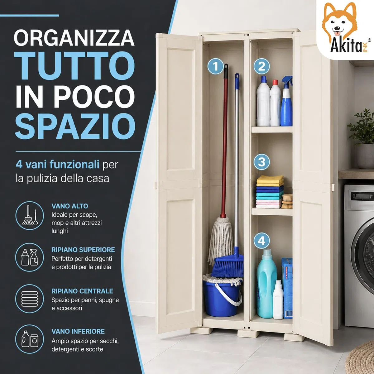 AKITAInk Armadio Multiuso in Plastica Simplex e Omnimodus, Disponibile in Versione Portascope o Bassa, con 1 o 2 Ripiani, Colori Grigio e Panna (Armadio Portascope Simplex con 1 Ripiano Panna)