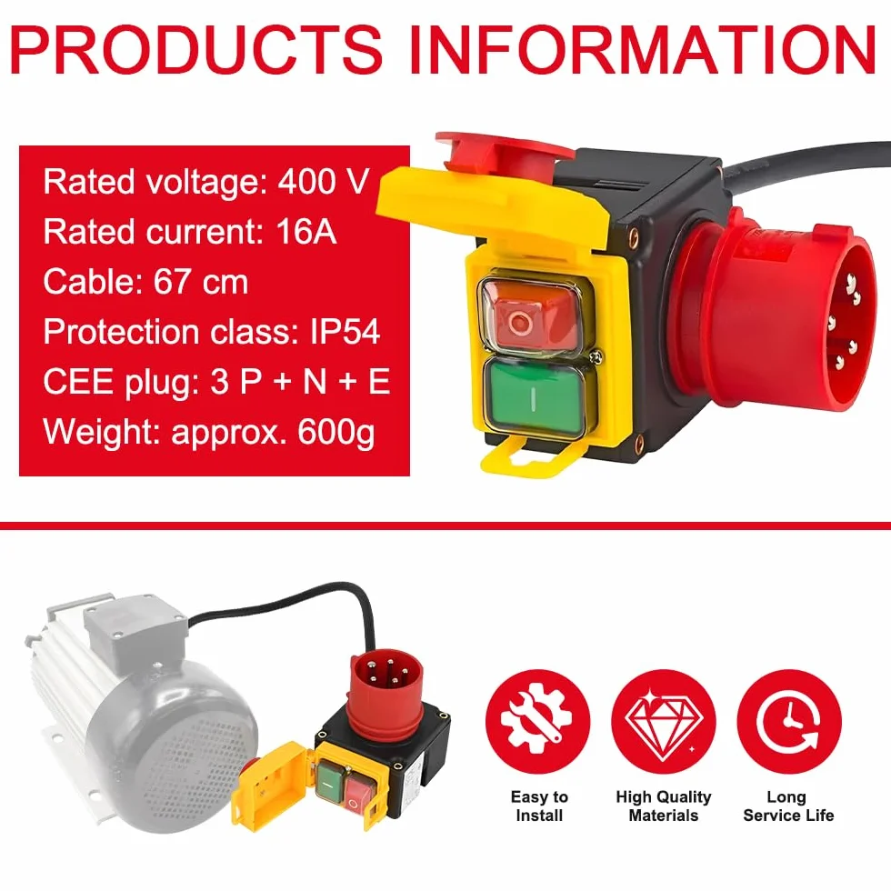 Interruttore Impermeabile 400v, Interruttore di Arresto di Emergenza Trifase con Spina CEE, 400v Interruttore Impermeabile con Spina CEE, Compatibile con KEDU KOA7