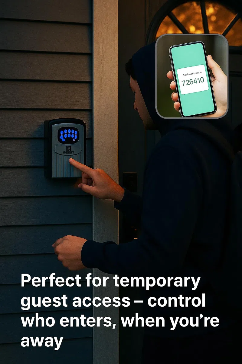 RESET-104 Cassetta portachiavi Bluetooth – resistente alle intemperie, IPX5 idrorepellente, struttura in metallo robusto, tastiera retroilluminata, codice preimpostato 6 cifre, modificabile 8–10