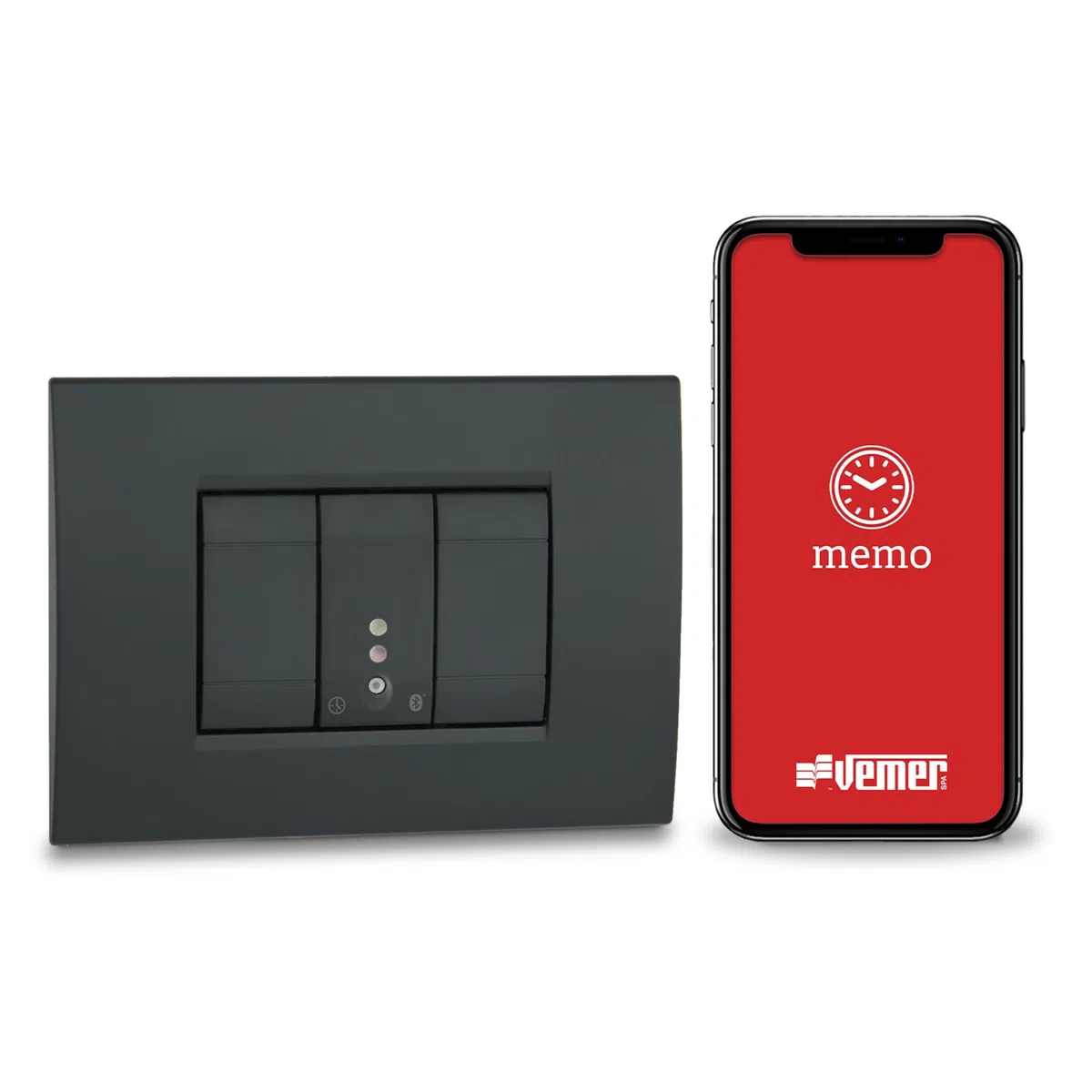 VEMER VE798300 MINI TIME - Interruttore Orario Digitale Bluetooth da Incasso 1 Modulo, Timer con Programmazione Oraria e Astronomica via App per Luci, Cancelli, Tapparelle, Grigio