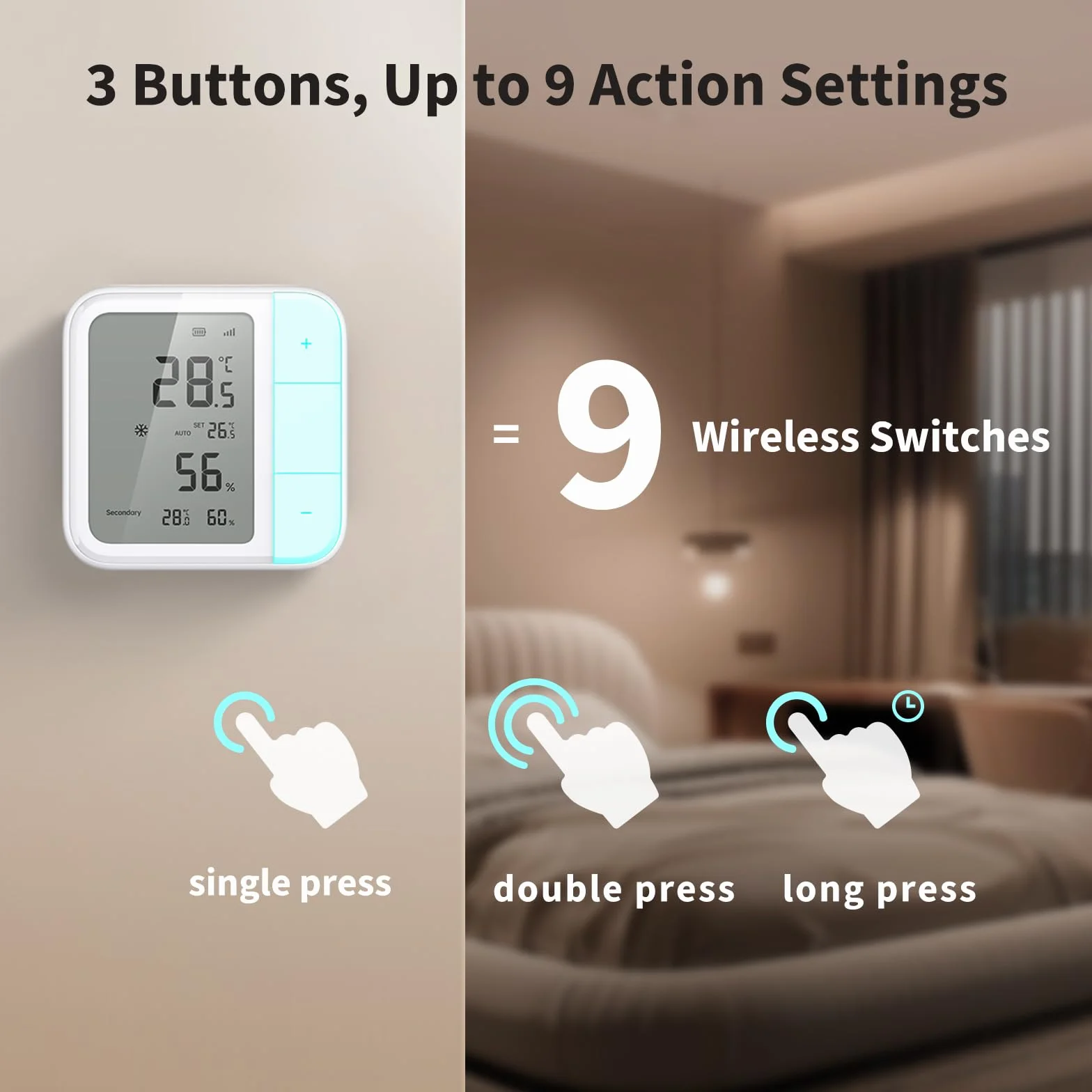 Aqara Termostato Ambiente W100 Thread/Zigbee, Monitoraggio della Temperatura e dell'Umidità, Wireless, Controllo Remoto HVAC, 3 Pulsanti Personalizzabili, Funziona con HomeKit, Alexa, Google