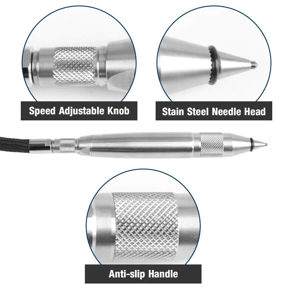 Jadeshay Penna per Incisione,3800 bpm Utensile Pneumatico per Incisione Regolabile Aria Penna Incisione con 1/4" Raccordo Pneumatico e Tubo Flessibile per Materiale Duro,Non Richiede di Alimentazione