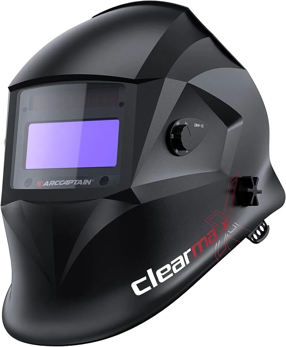 ARCCAPTAIN Casco da saldatura auto oscurante, maschera per saldatura ad energia solare con 4 sensori ad arco, chiarezza ottica 1/1/1/1 e tonalità regolabile 4/9-13 casco saldatore