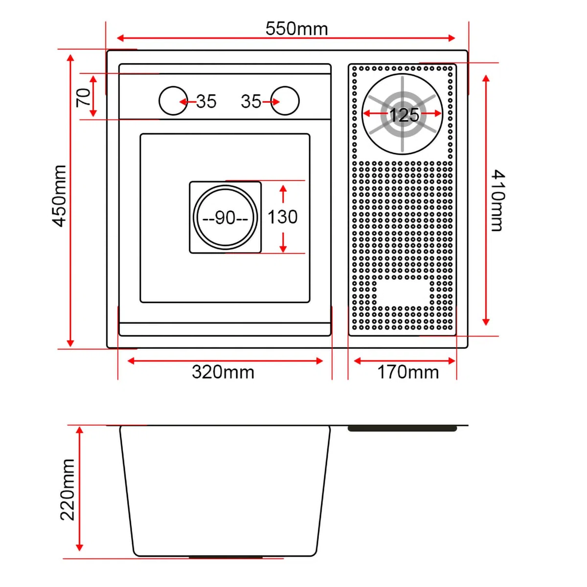 Lavello da cucina nero opaco 55 x 45 cm in acciaio inox con estraibile Fau & lavaggio tazza perfetto per arredamento moderno e cucine slish