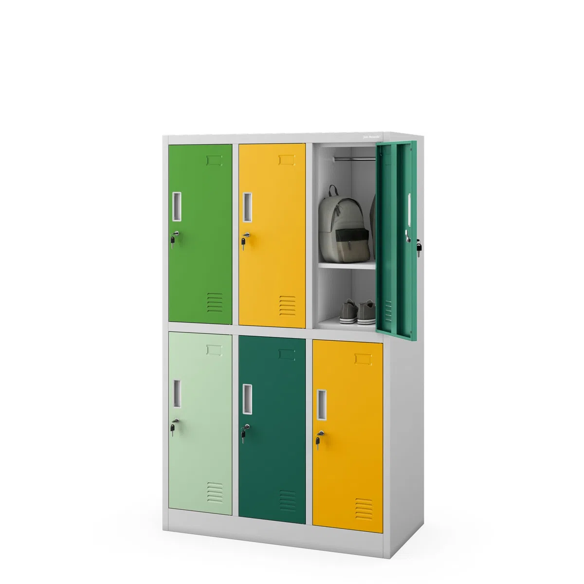 Jan Nowak Armadietto spogliatoio Armadio metallico con 6 Scomparti Fessure di ventilazione Rivestimento in polvere 150 cm x 90 cm x 45 cm (Multicolore)