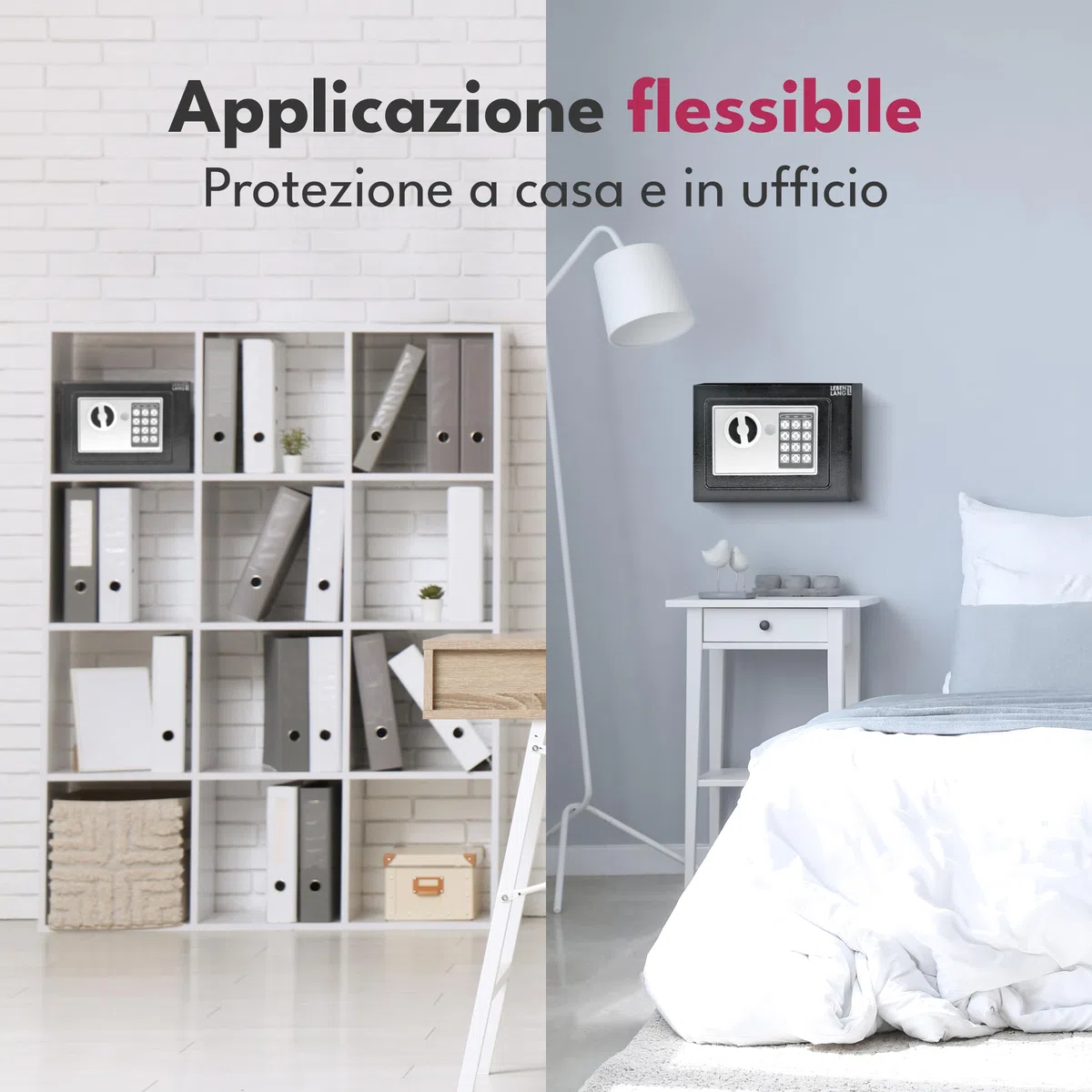 LEBENLANG 5L Cassaforte a muro - Incl. custodia per documenti ignifughi & chiave di emergenza I Armadio cassaforte per mobili con serratura a combinazione I Cassaforte da armadio piccola Mini safe