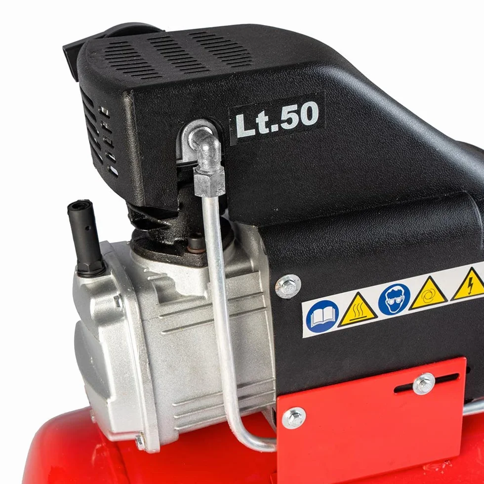 Compressore ad Aria Compressa 50 Litri 15000W 2HP Pressione Massima 8 Bar Doppio Manometro Lubrificato ad olio Compressore Aria Coassiale Portatile Carrellato Kit Accessori incluso