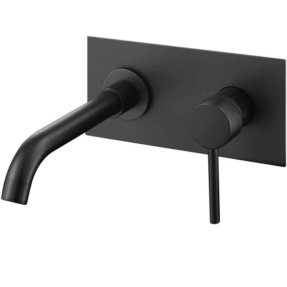 VALAZ Rubinetto Bagno Lavabo a Muro Nero | Miscelatore Lavabo Bagno Acqua Fredda e Calda, Risparmio Acqua | Installazione Facile | Ottone, Inossidabile, Elegante, Becco 21cm, Serie Jucar