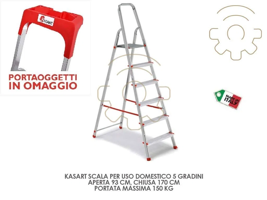 Scala alluminio a libretto portata 150 Kg casa Made in Italy certificato EN131 5 GRADINI