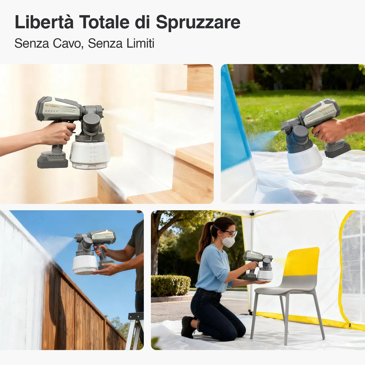 Tilswall Motore Brushless Pistola a Spruzzo per Verniciare Shark700,Spruzzatore Elettrico Senza Fili,con Serbatoio da 1300 ml,Compatibile con Makita 18V (Batteria Non Inclusa),Ideale per Muri, Mobili