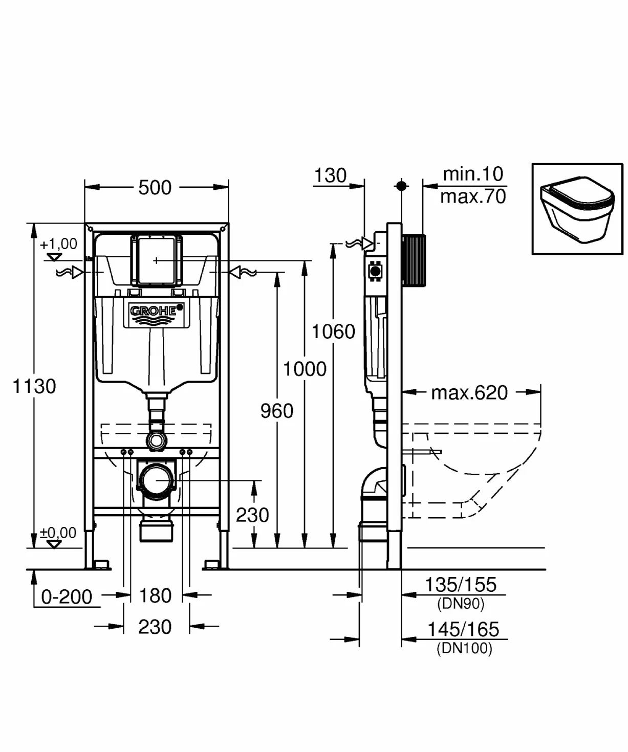 GROHE Rapid SL Modulo per Vaso, Sospeso, Cromo, 1,13 m, 38528001