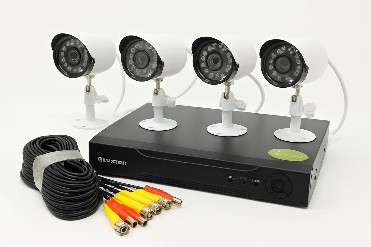 Kit Videosorveglianza AHD 1080P, DVR 4 Canali con 4 Telecamere HD Infrarossi, Sistema Sicurezza Casa Esterno Interno, Visione Remota Cloud IP, Registratore CCTV