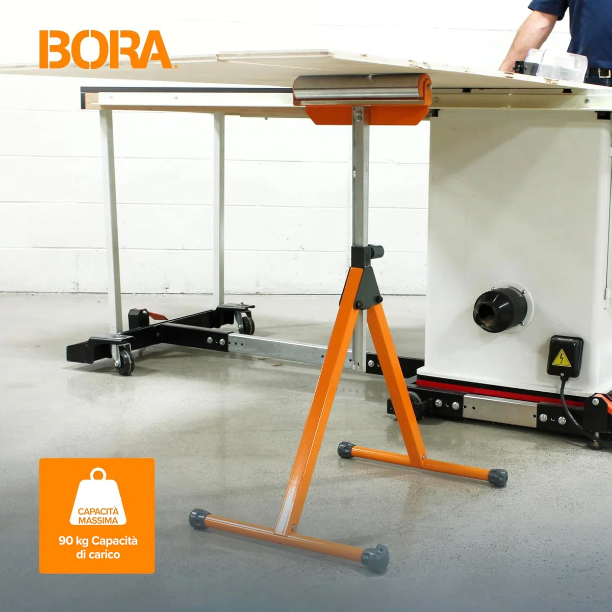 'Bora Portamate PM-5090 Adjustable Pedestal Feed Roller Support with 11-1/4'' Ball Bearing Steel Roller'