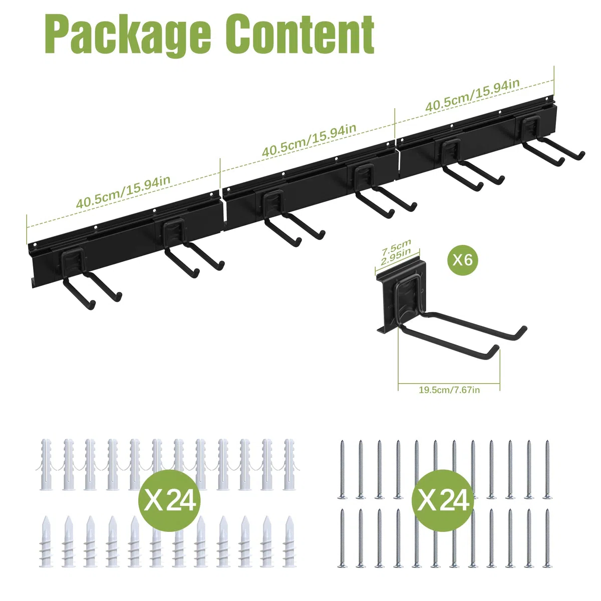 Housolution Rastrelliere di Immagazzinamento da Muro 121cm con 6 Ganci Metallici Mobili, Set di Utensili da Parete da Officina Garage Portautensili Set di Ganci di Fissaggio per Supporto Arnesi
