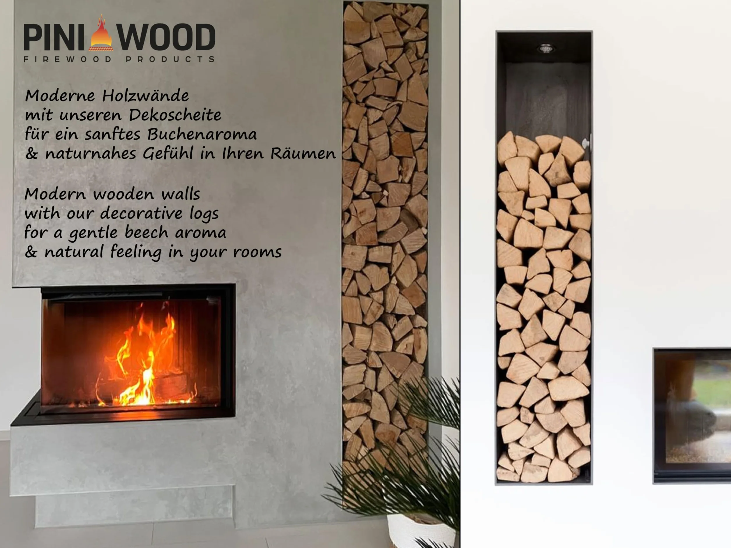 PINI - Legna decorativa Buche senza corteccia 20 kg, Legna da ardere di alta qualità per camino, barbecue e fuoco aperto