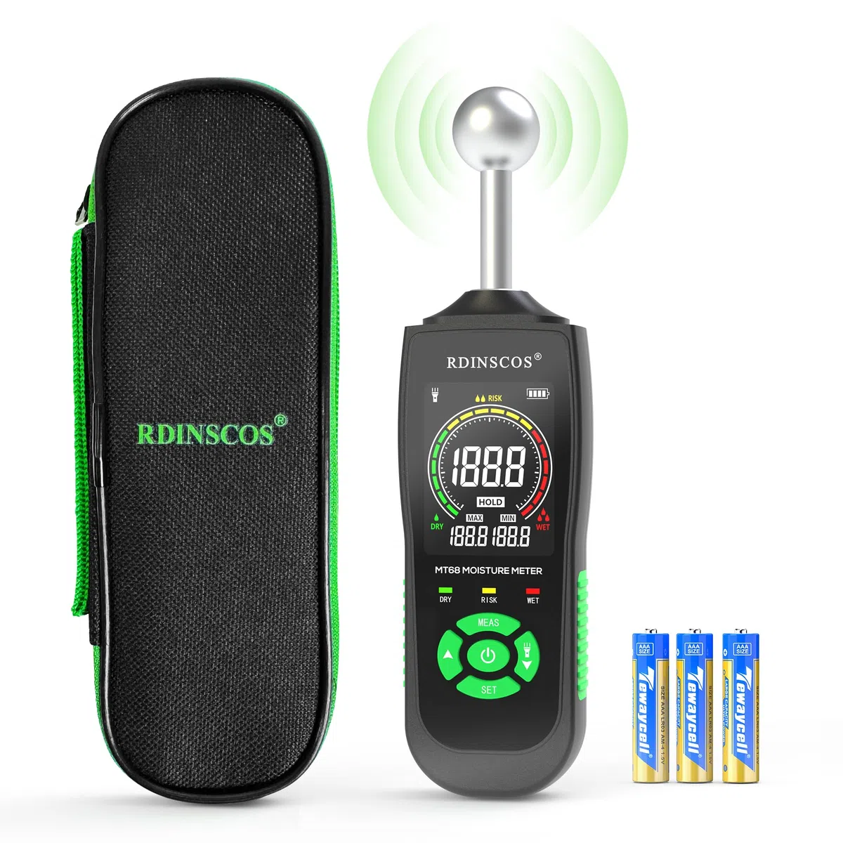 Misuratore Umidità Muri, RDINSCOS Rilevatori Di Umidità Igrometro Professionale Senza Ago con Funzione di Allarme Analisi Della Profondità di 5-40 mm,per Parete, Legno,Intonaco,Muratura (MT68)