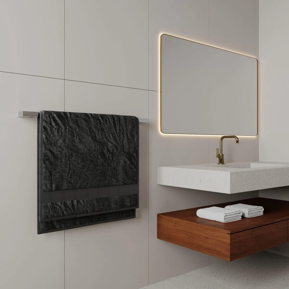kalb | Portasciugamani Lenn in alluminio extra lungo (80 cm) per parete, doppio fissaggio, bagno e lavabo, nero o cromato, portasciugamani (cromato)