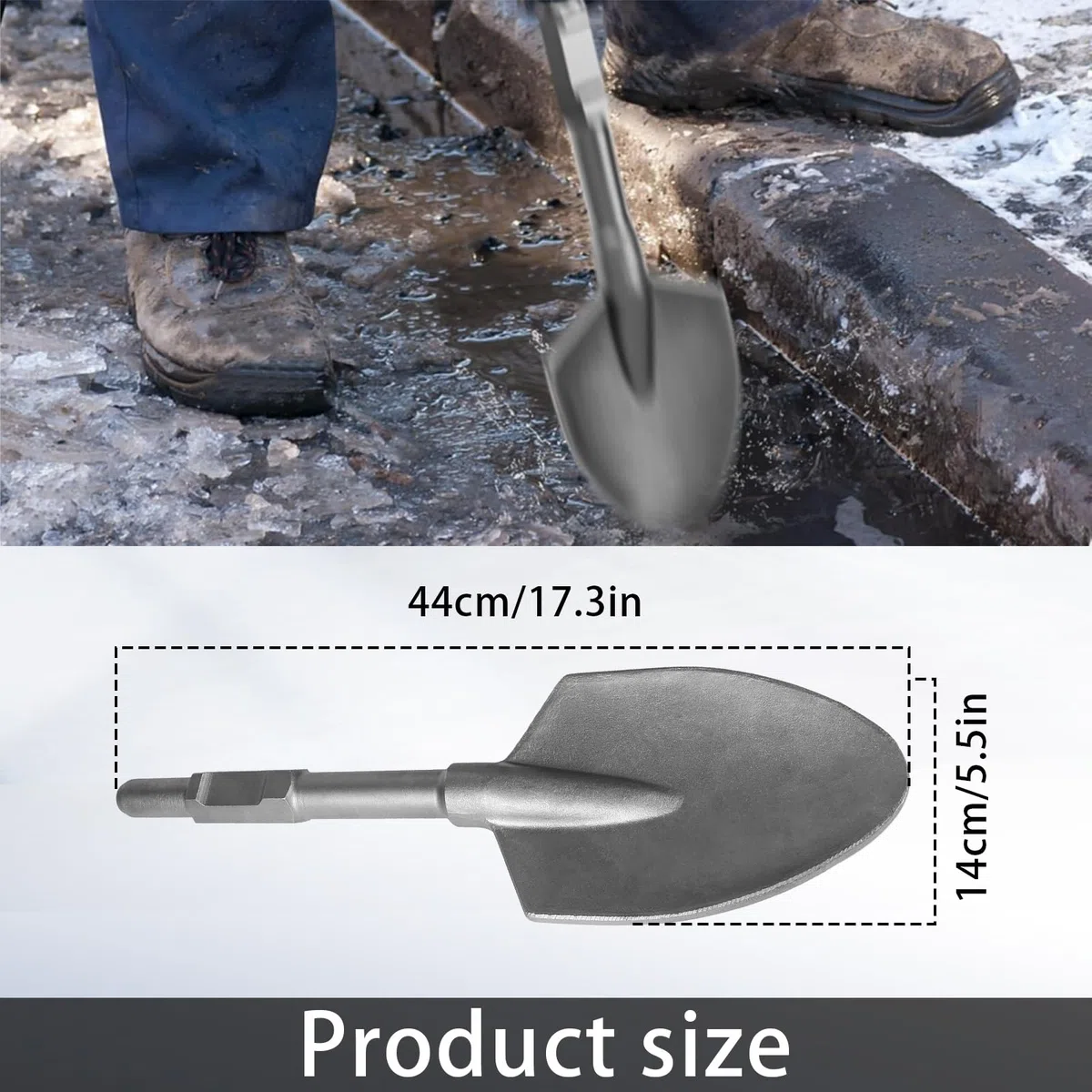 Scalpello a Pala SDS HEX, Martello da Demolizione 44 x 14 cm in Acciaio 40CR per Piccone Elettrico da 65A Scalpello SDS HEX con Albero Esagonale per Rimozione di Terra Dura Argilla e Mobili in Cemento