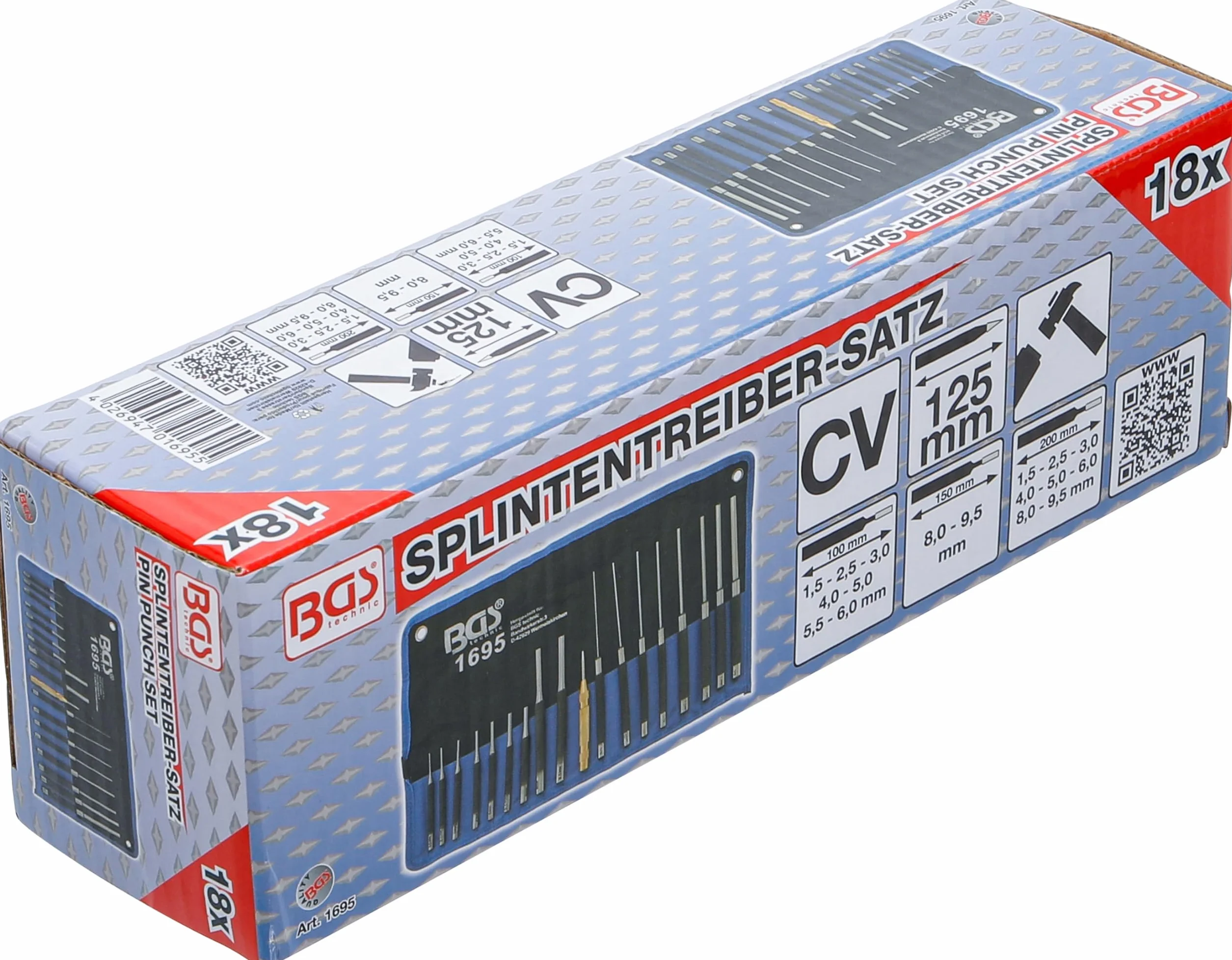 BGS 1695 | Serie di cacciaspine | 100 - 150 - 200 mm | 1,5 - 9,5 mm | incl. punteruoli | 18 pz.