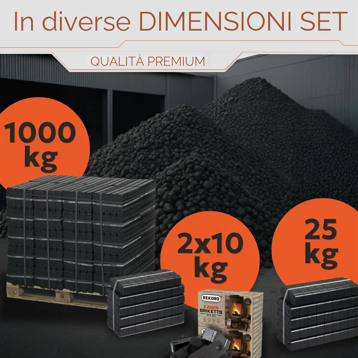 Bricchette di carbone di lignite per camino Rekord, 1 scatola da 25 kg
