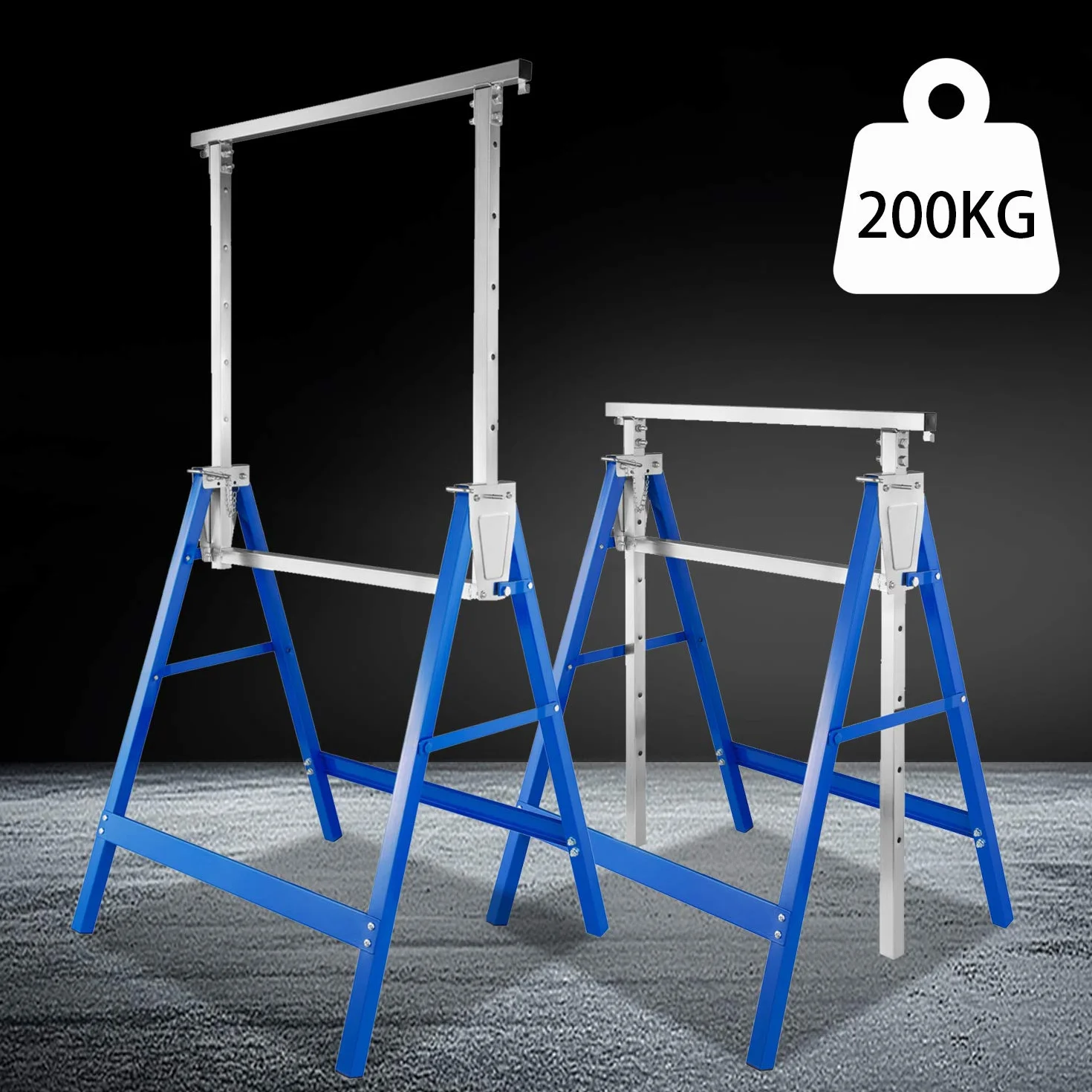 Fiqops set di 2 cavalletti da lavoro Capacità di carico 200 kg 7 volte pieghevole Cavalletti regolabili in altezza 80-130 cm Metallo Cavalletti per ponteggi Struttura per ponteggi