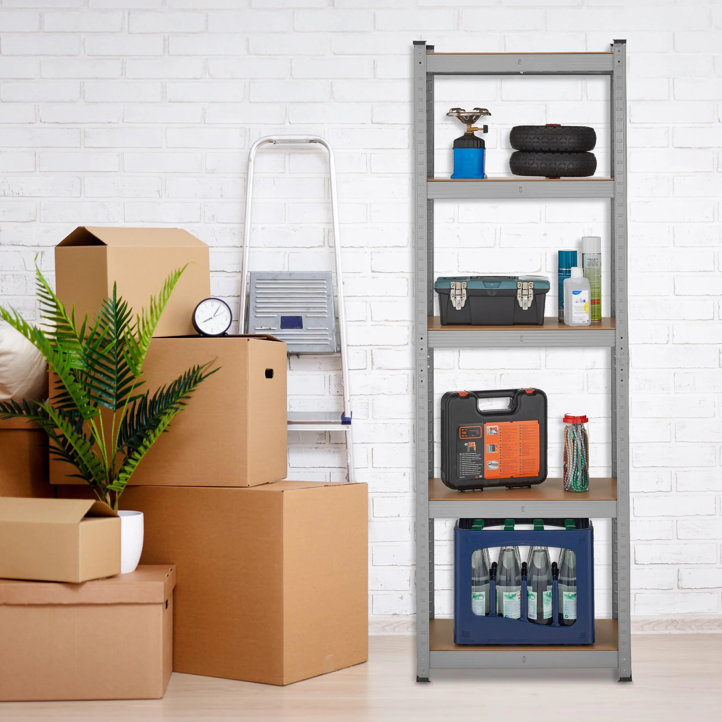 Relaxdays Set da 2 Scaffali in Acciaio, 180x60x30 cm, con 5 Ripiani ad Alta Portata 500 kg per Garage e Cantina, Argento