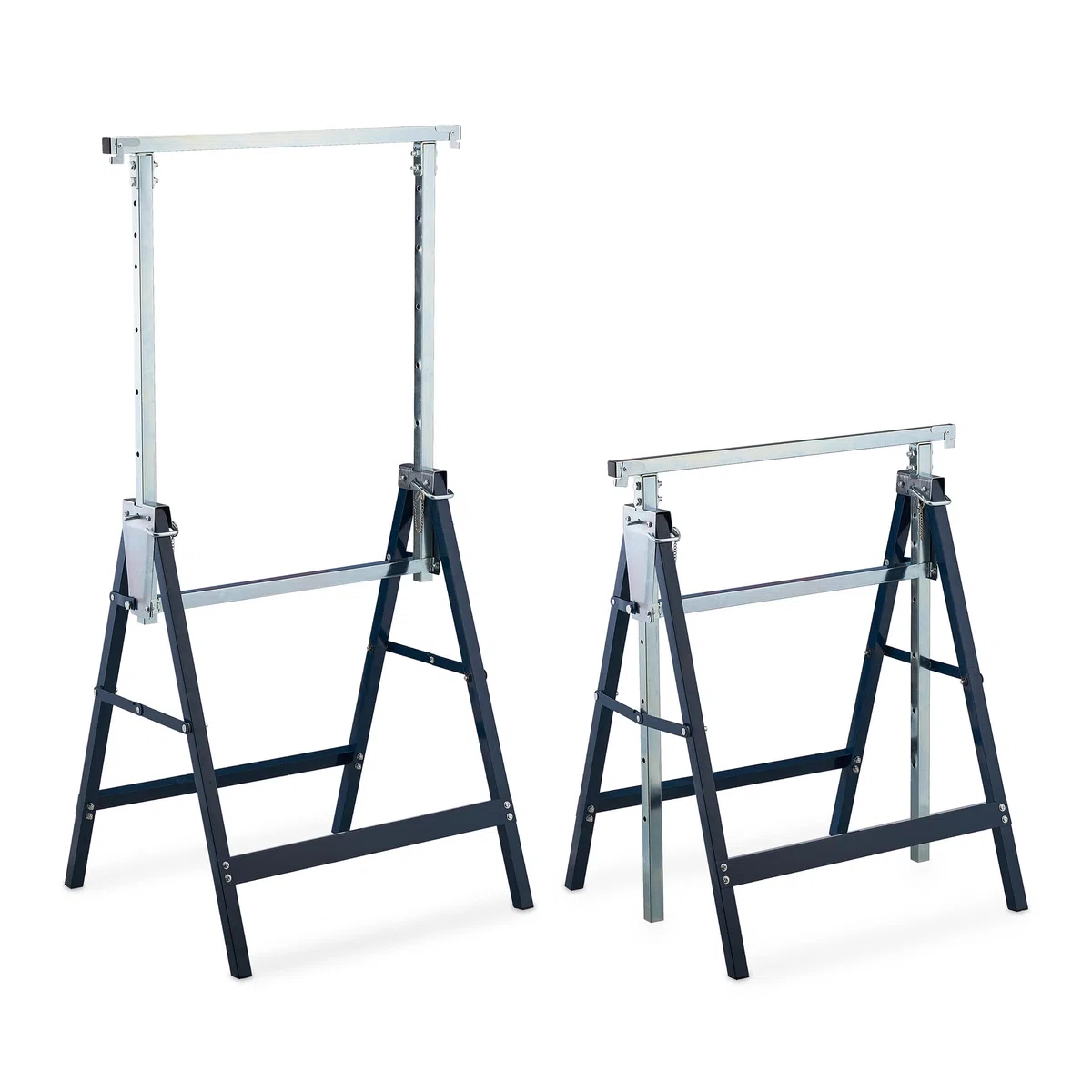 Relaxdays Set da 2 Cavalletti da Lavoro, 7 Altezze, Carico Max. 200 kg, Pieghevoli, da Officina, Acciaio, Blu Argentato