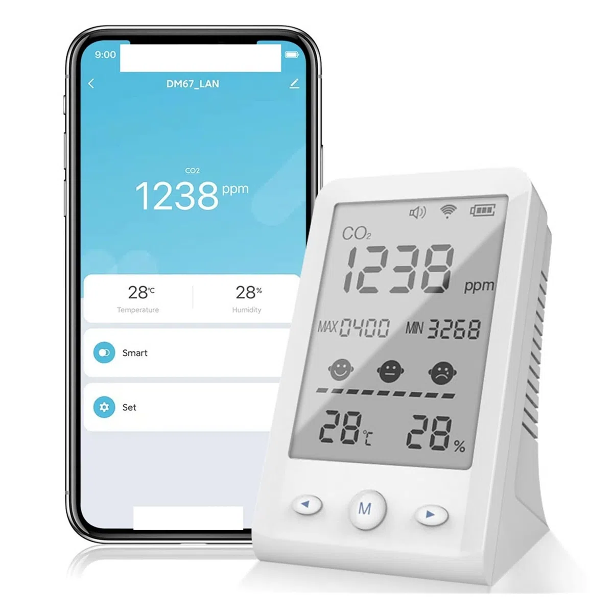 Rilevatore di gas, monitor di gas, Monitor di qualità dell'aria con tuya WiFi, mini misuratore di anidride carbonica da banco, termoigrometro per gas in ambienti naturali e industriali