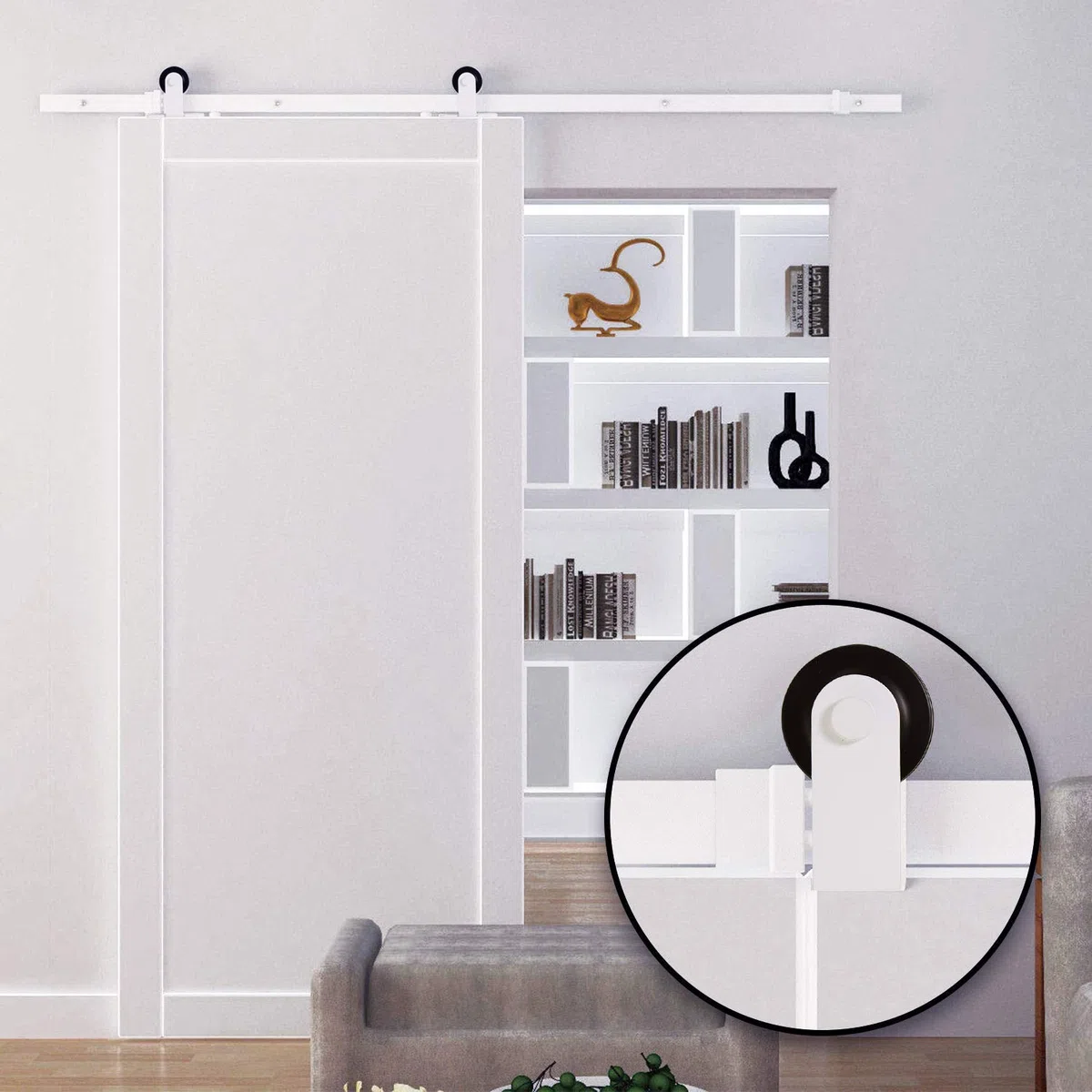 HOMCOM 183CM/6FT Kit per Porta Scorrevole Portata 100kg, Binario per Porta Scorrevole con Rotelle e Minuteria Inclusa, Bianco