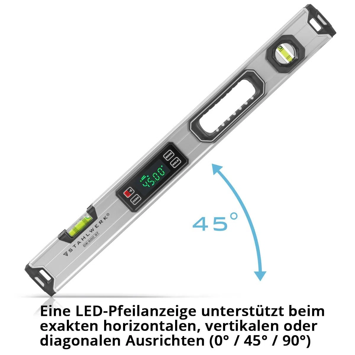 STAHLWERK Livella digitale DW-600 ST in alluminio con lunghezza 600 mm livella magnetica | livella magnetica | livella in alluminio | livella digitale | goniometro