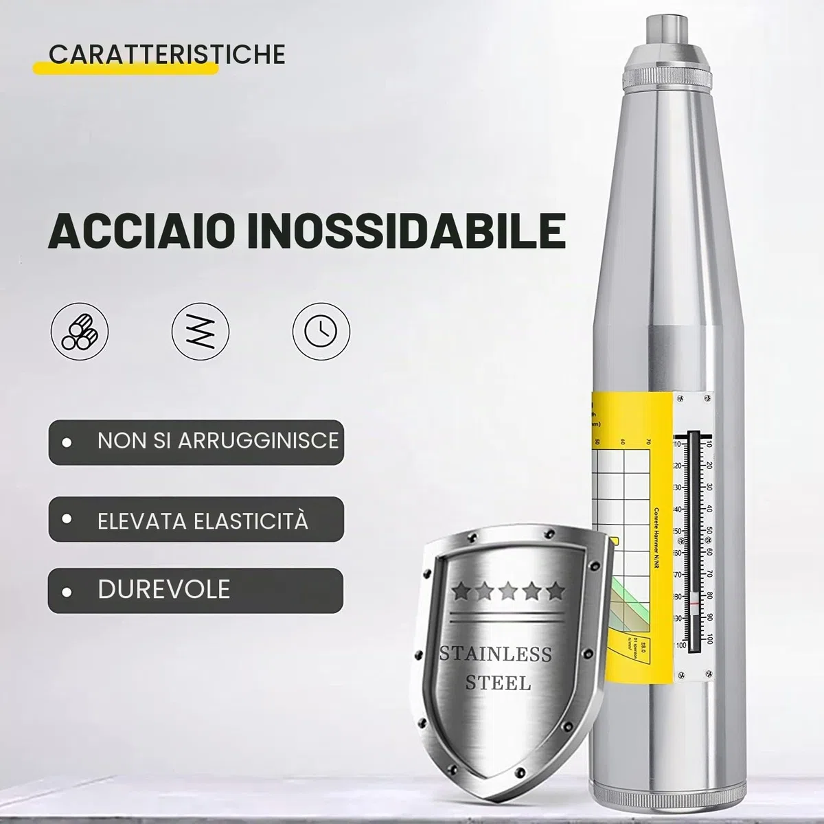 CGOLDENWALL Sclerometro per Calcestruzzo con Manuale Italiano Resiliometer Sclerometro nell' Ambito di 10-60 Mpa ZC3-A