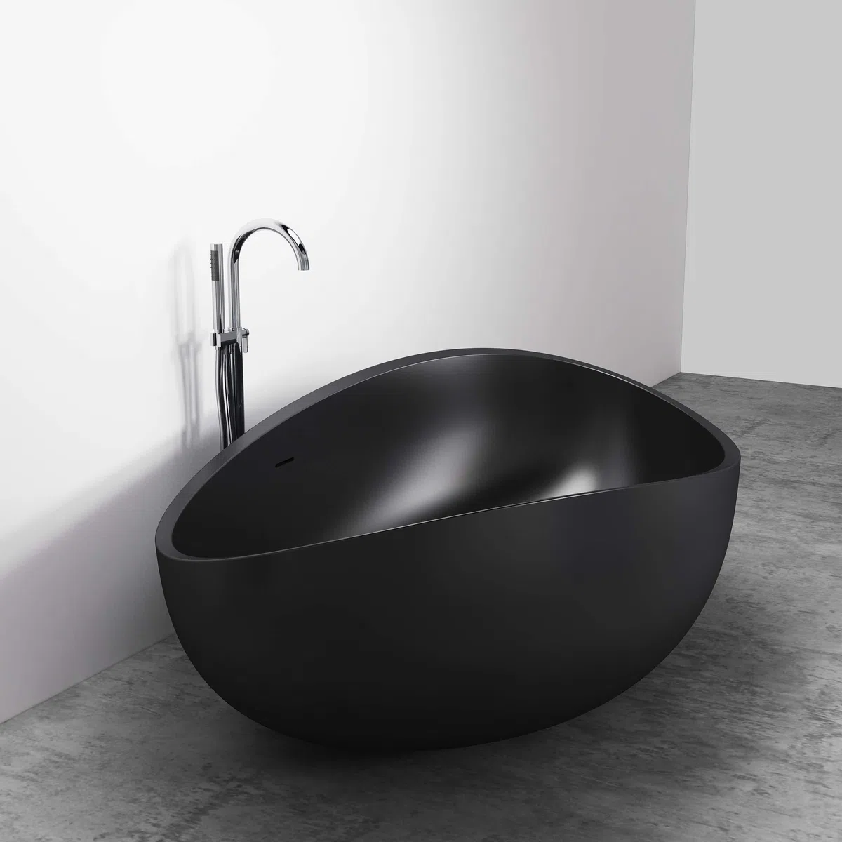 Vasca da bagno freestanding in Solid Stone, 'WAVE' nero opaco 180x110cm