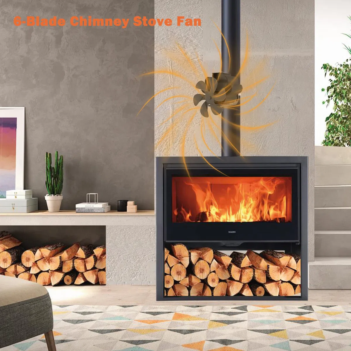 Ventola per Stufa a Legna, Ventola Stufa Legna con 6 Pale,Ventilatore per Camino, Senza Elettricità Alimentato Calore Ventola (Ventola per Stufa a Legna C)