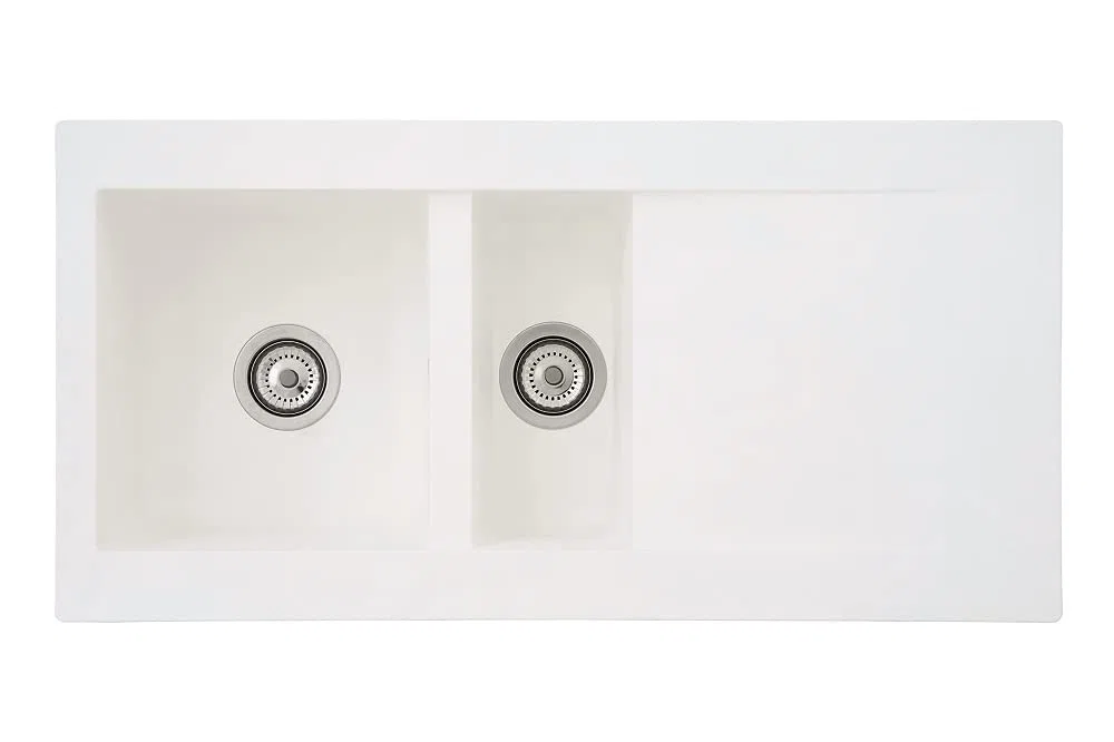 Respekta Lavello da Cucina Denver in Mineralite Color Bianco, Lavello da Incasso con 1 vasca, dimensioni 100 x 50 cm, Lavello Adatto per Mobili Sottolavello da 60 cm di Larghezza