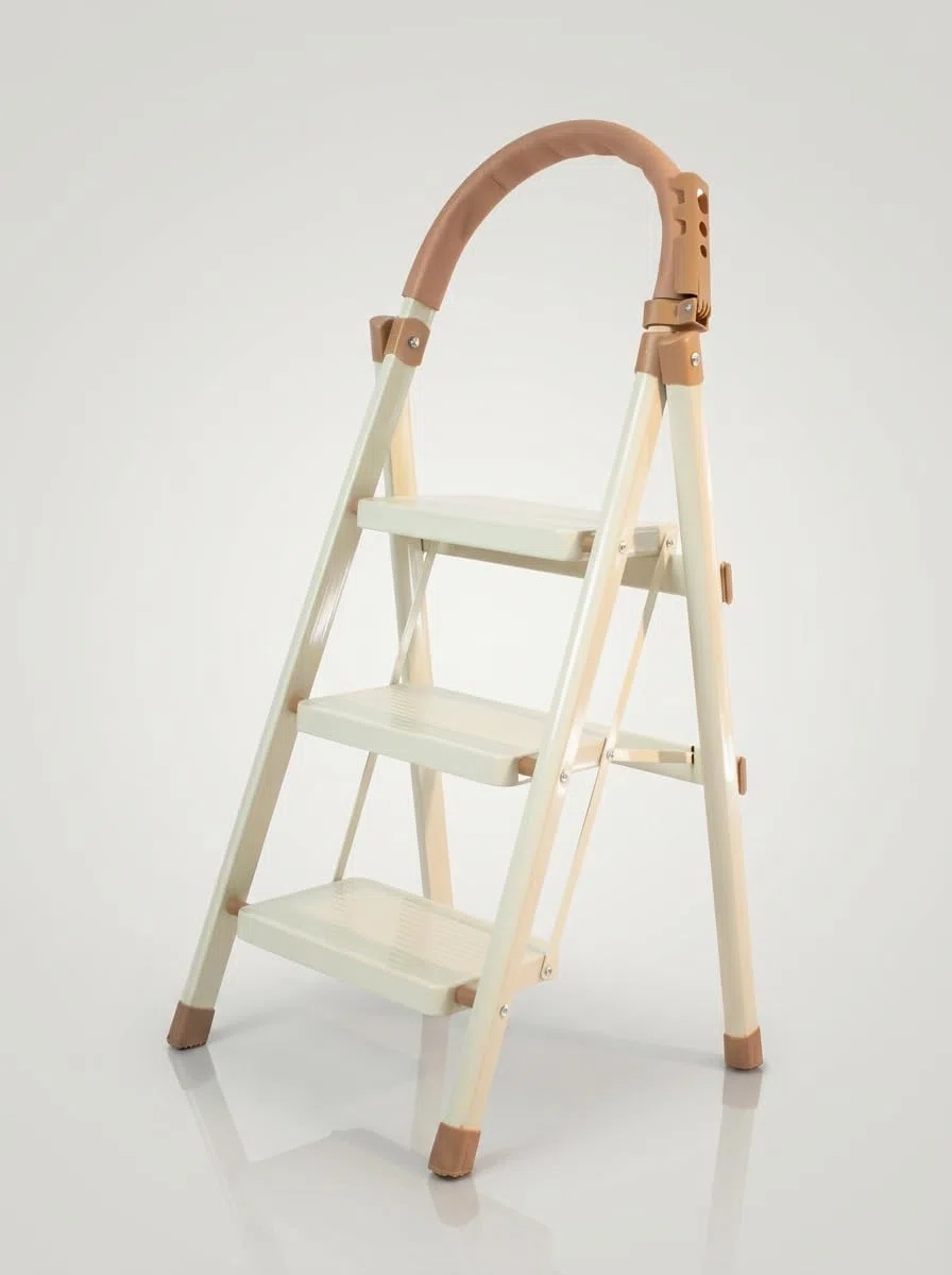 Scala pieghevole 3 gradini con corrimano, scaletta in acciaio, gradini larghi antiscivolo 18 cm, portata 150 kg, compatta