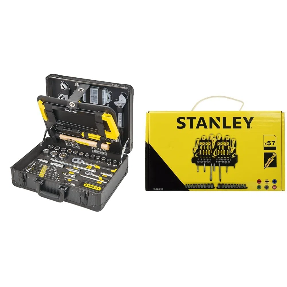 Stanley STMT98109-1 Valigia Manutenzione 142 Utensili, ‎Multicolore, ‎47.5 x 37.5 x 17.5 cm, 12.4 Kg & STHT0-62143 Set 57 Pezzi Giraviti e Inserti e Chiavi a Bussola