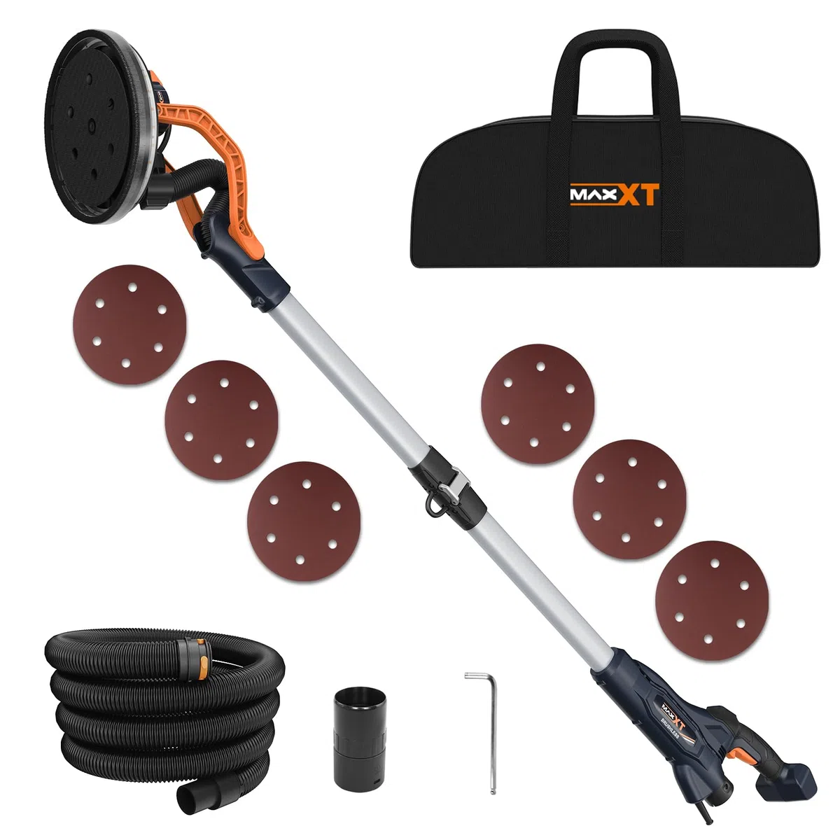 MAXXT Levigatrice per cartongesso brushless – Doppio canale per aspirazione a soffitto, canale singolo/doppio per pareti in cartongesso, luce LED, 600–1200 giri/min, 550 W, piattello 215 mm