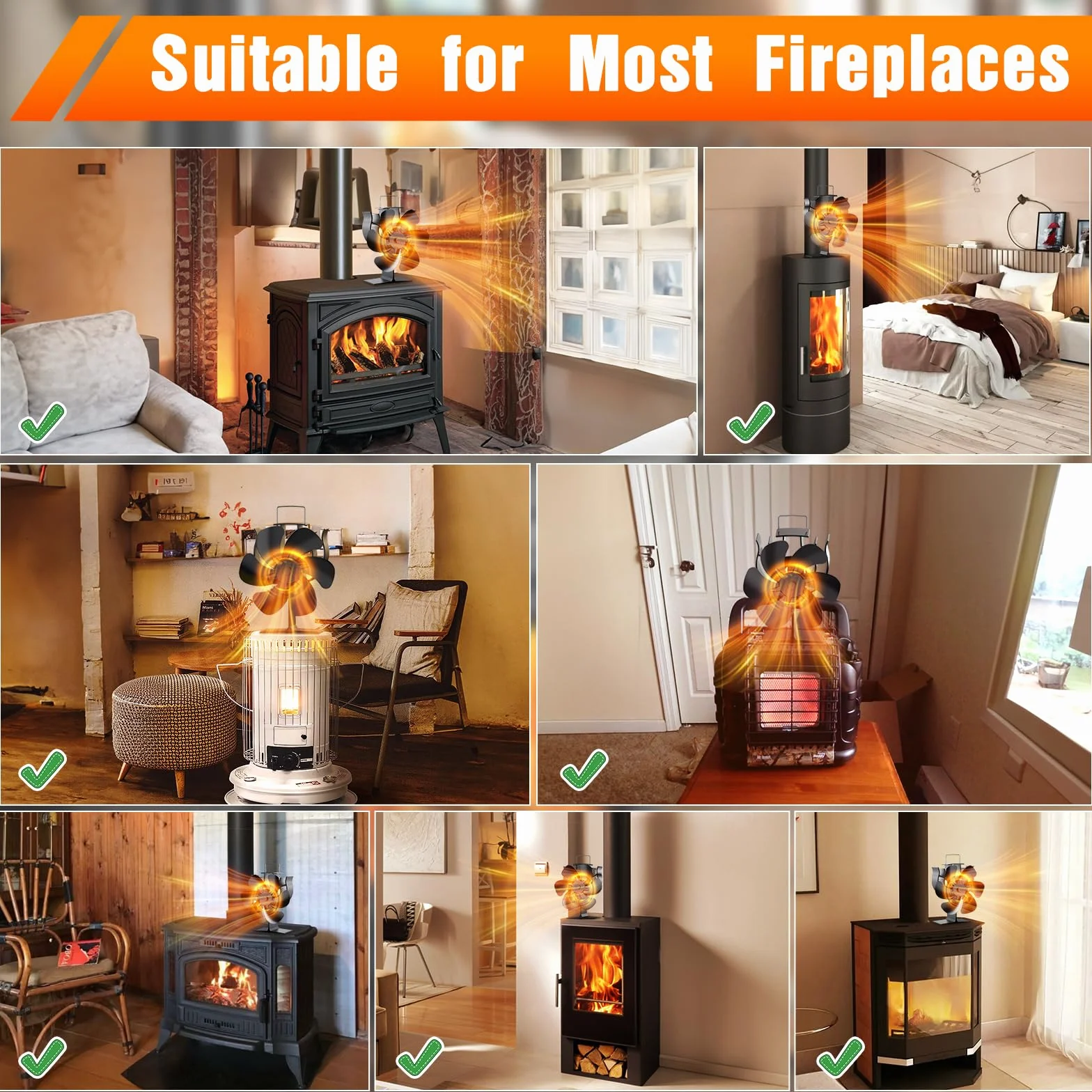 Ventilatore Per Stufa a Legna, Ventilatore per camino con 6 pale, Ventola da Caminod Silenzioso Alimentato Calore, Ventilatore Camino Stufa per Legna e Camino Pellet