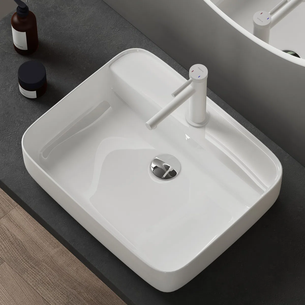 doporro Lavabo da Appoggio 50x40x13,5cm, Lavandino Bagno Brüssel107 in Ceramica con Nano Rivestimenti inclusi, Bianco