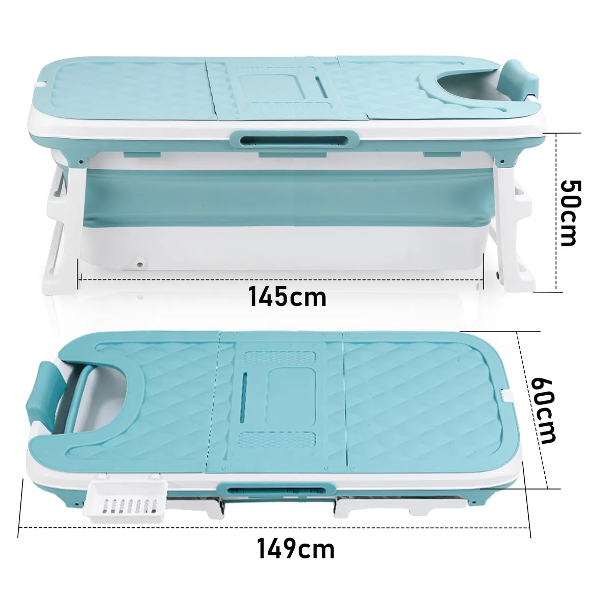 Fiqops Vasca da bagno pieghevole per adulti, XXL, 149 x 60 x 50 cm, pieghevole, con copertura per vasca da bagno, doccia e balcone