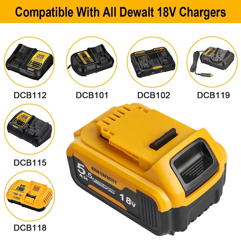 Powarobor 2 pezzi DCB184 18V 5,5Ah Li-ion Batteria di ricambio Compatibile con Dewalt 18V Accumulatori DCB180 DCB182 DCB181 Utensili elettrici