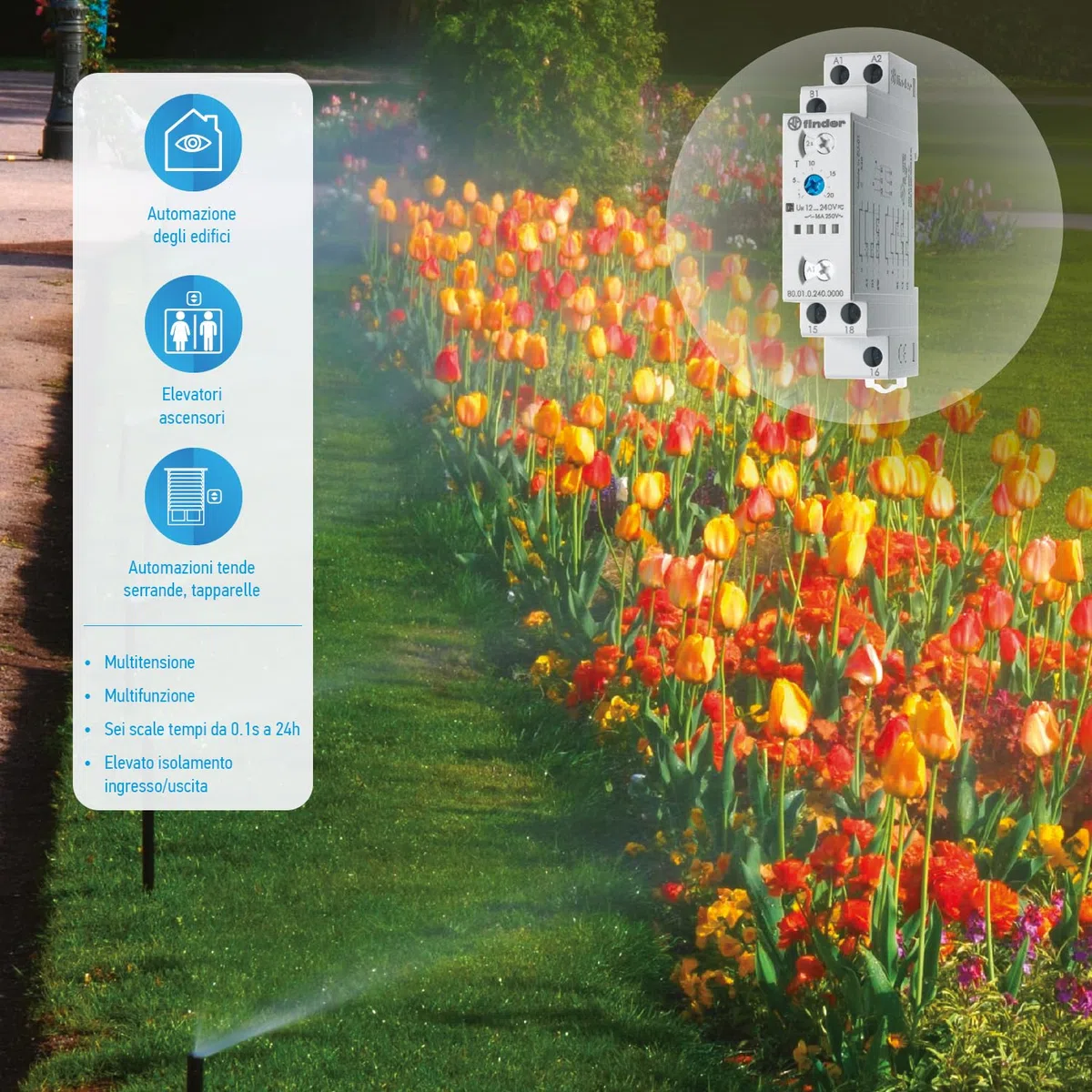 Finder 800102400000PAS - Relé temporizzato modulare, multifunzione e multitensione 1RT 16 A da 24 A 240 Vac/dc, regolazione da 0,05 secondi a 10 giorni