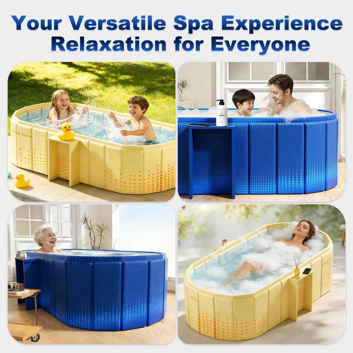 Vasca da bagno portatile da 150 cm con ripiano, vasca pieghevole per 2 persone, vasca da bagno pieghevole senza gonfiaggio per adulti, bagno di ghiaccio e vasca idromassaggio calda 2 in 1 per box