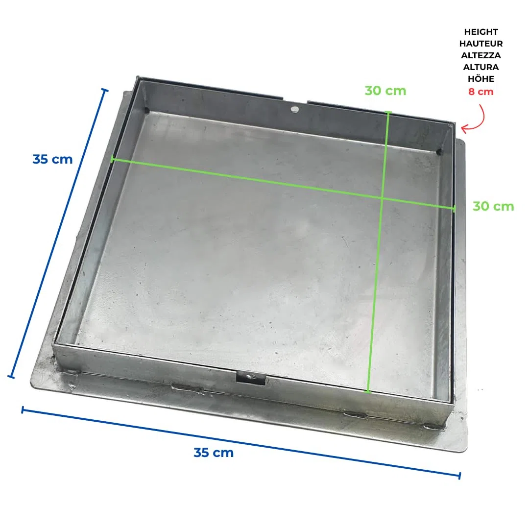 EINSIDE Sigillo zincato pesante porta pavimenti, Chiusino zincato botola a scomparsa altezza 8 cm, 30 x 30 cm