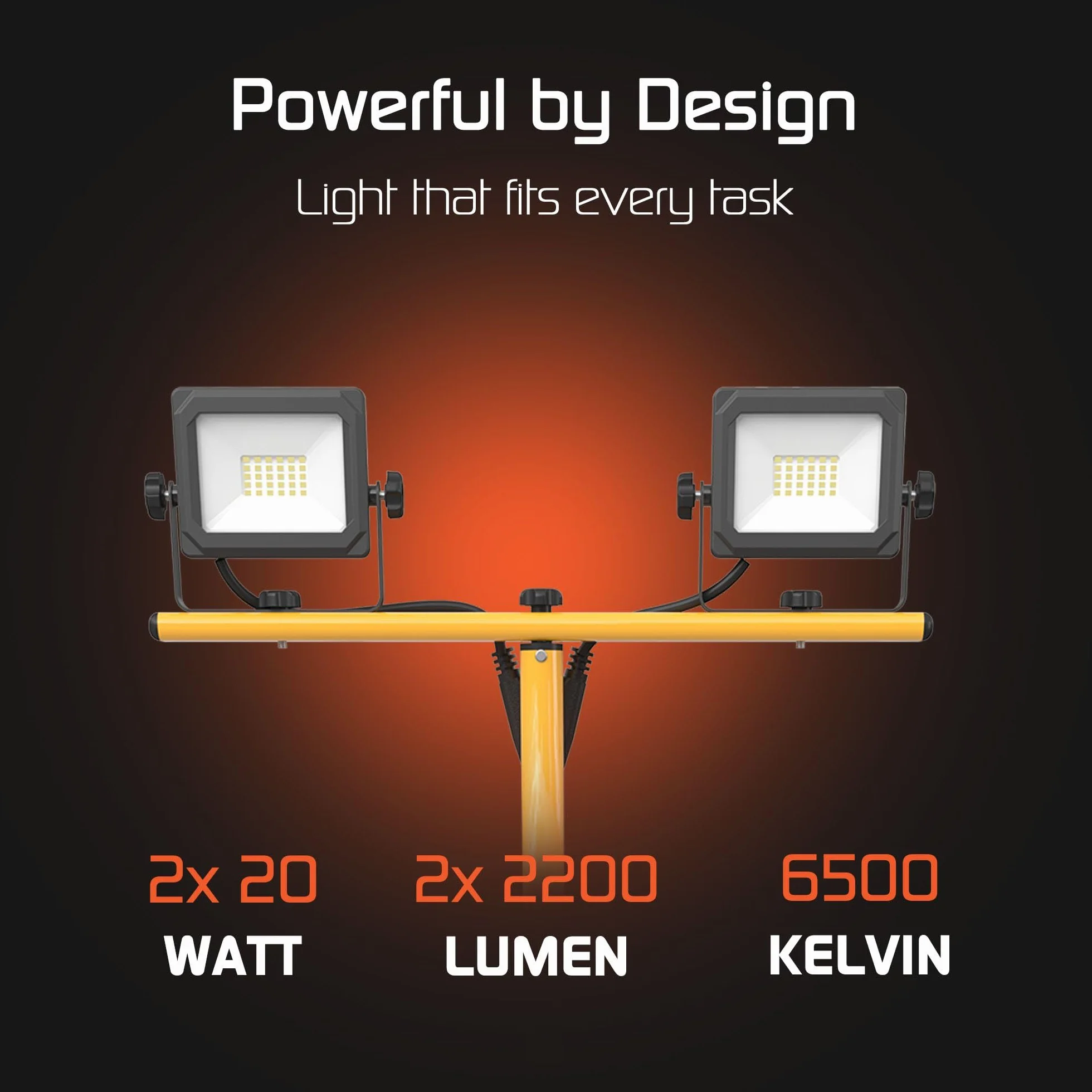 Ledvion - Faro LED su Treppiede 2x20W, 4000 Lumen, 6500K Luce Giorno, Impermeabile IP65, Lampada da Lavoro Doppia Regolabile per Interni ed Esterni, Lampada da Cantiere, Orientabile, Portatile